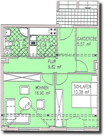 Helle, moderne 2-Raumwohnung in Innenstadtlage! - Grundriss (9713)