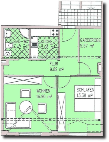 Helle, moderne 2-Raumwohnung in Innenstadtlage! - Grundriss (9711)