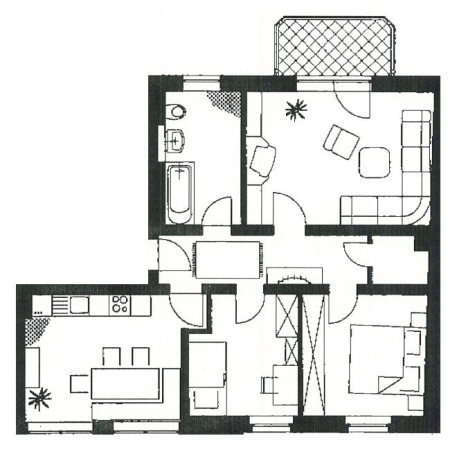 Vermietete 3-Raumwohnung mit Balkon u. Stellplatz! Nähe HBK! - Grundriss (1050)