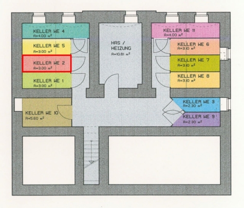 Leerstehende, helle 2-Raumwohnung mit EBK in Kirchberg! Denkmalschutz! - Lageplan Keller Keller (7372)