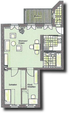Ab 1.10.! Moderne 3-Raumwohnung! Zentrumsnah, Balkon, Parkett, Vorratsraum! - Grundriss (10020)