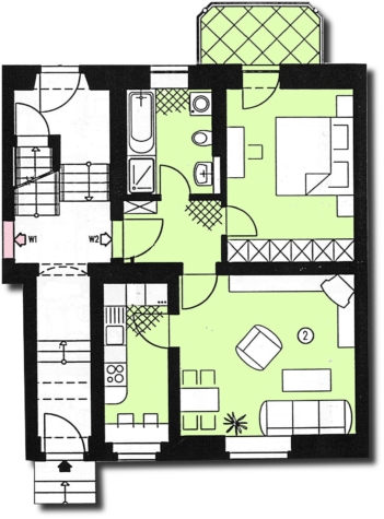 Schöne 2-Raumwohnung mit Balkon, Stpl. und Tageslichtbad! Nähe HBK! - Grundriss (14981)