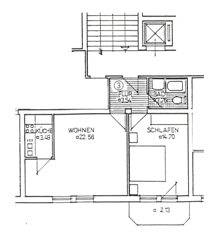 2-Raum Wohnung in zentrumsnaher Lage – 1. OG mit Aufzug und Balkon - Grundriss W3 (8579)