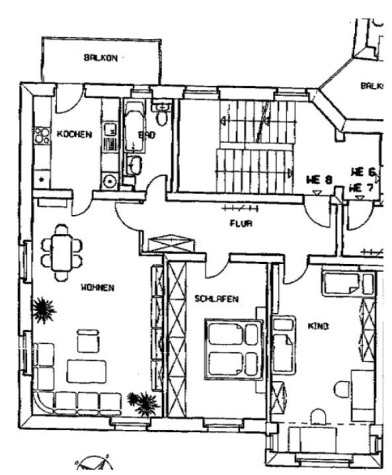 Zentrumsnahe 3-Raumwohnung mit Balkon, Stellplatz und EBK! - Grundriss (6882)