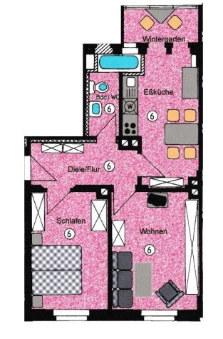 Vermietete 2-Raumwohnung mit Wintergarten in Zwickau! - Grundriss (6543)