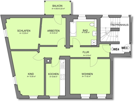 Helle 4-Raumwhg. mit EBK und Balkon in Zwickau! Wallbox für E-Autos am Haus! - Grundriss (9900)