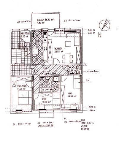 Eine ganze Etage nur für Sie! DG-Wohnung, 4 Zimmer, Gäste-WC, Balkon, vermietet! - Grundriss 1. DG (auf Höhe OG3) mit W4 (4016)