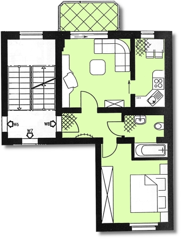 Ab 1.9.26! Helle 2-Raumwohnung mit Balkon u. EBK zur Ablöse in Marienthal nähe HBK! - Grundriss (7393)