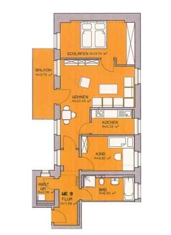 Zentrumsnahe 3-Raum-Whg. mit Balkon u. Tageslichtbad in Zwickau! Vermietet! - Grundriss (5675)