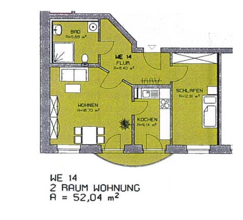 Zentrumsnah! 1,5-Raum-Whg. mit Balkon + Fahrstuhl / rollstuhlgerecht; vermietet! - Grundriss (9543)