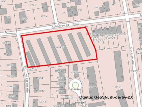 105 Garagen in Top-Lage von Zwickau-Weißenborn: Attraktives Investmentgrundstück - Stadtplan Ausschnitt aus Geoportal (9292)