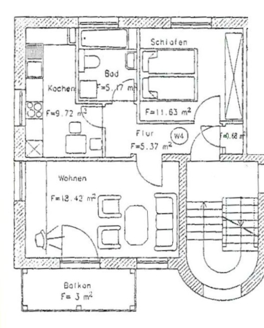 2-Raumwohnung mit Tageslichtbad und Balkon in Zwickau-Marienthal! Nähe HBK! - Grundriss (13535)