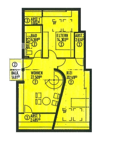 Vermietete Maisonettewhg. mit Terrasse, Balkon & 2 Stellpl. in ruhiger Wohnlage von Glauchau! - Grundriss OG (13872)