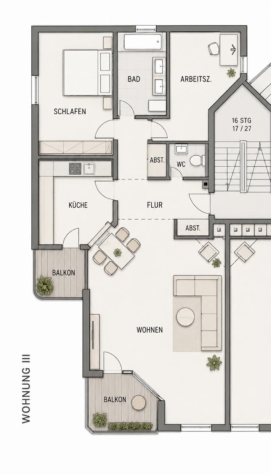 Attraktive Kapitalanlage in Frankfurt: Großzügige 3-Zimmer-Wohnung mit zwei Balkonen & Stellplatz - Grundriss überarbeitet (14322)