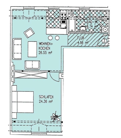 Vermietete 2-Raumwohnung mit Einbauküche; Innenstadtlage! - Grundriss (4772)