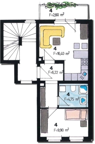 Ab 1.8.26! Gemütliche 2-Raumwohnung mit Balkon, EBK; Nähe Schlobigpark! - Grundriss (9573)