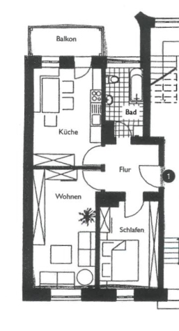 Vermietete 2-Raumwohnung mit Balkon u. Tageslichtbad in Zwickau! - Grundriss (6818)