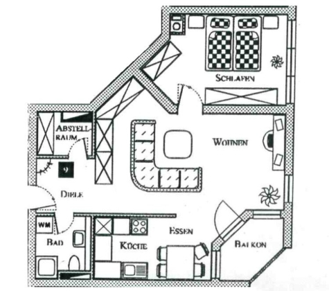 2-Raumwohnung mit Balkon, Fahrstuhl und TG-Stellplatz! Leerstehend ab 1.9.2026 - Grundriss (9199)