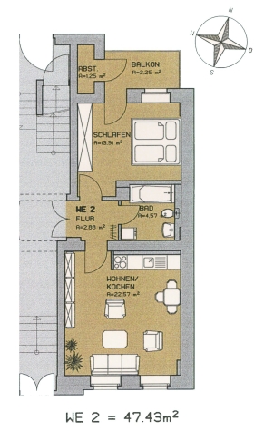 Vermietete 2-Raum Wohnung mit Balkon in ruhiger Vorstadtlage! - Grundriss (6171)