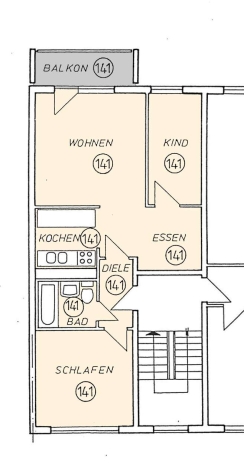 Modernisierte 3-Raum-Wohnung im 1. OG, Balkon u. Stellplatz - Grundriss Wohnung (573)