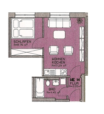 3 Monate Kaltmietfrei! Renovierungsbedürftige 2-Raum-Wohnung, attraktive Lage - Grundriss Wohnung W14 (6760)