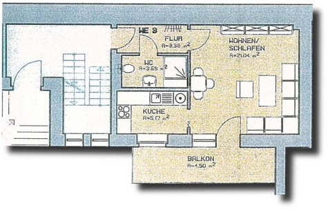 Ab 1.12.! Moderne 1-Raumwohnung mit Balkon u. EBK im Herzen von Zwickau - Grundriss (12184)