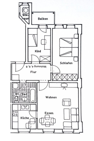 Ab 1.11.! 3-Raumwohnung mit Balkon und Einbauküche in Zwickau! - Grundriss (12256)