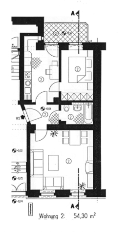 Helle 2-Raum-Wohnung mit Südbalkon und Stellplatz! Vermietet! - Grundriss  W2 (9264)