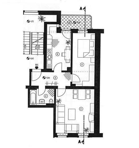 Zentrumsnahe 2-Raum-Wohnung mit Balkon! Vermietet! - Grundriss W4 (3874)