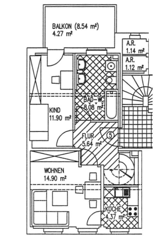 Vermietete 3-Raum-Maisonette-Whg. mit Balkon in Zwickau! - Grundriss 1. DG (4755)