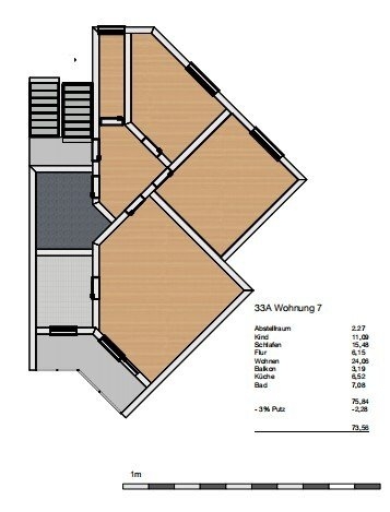 3-Raum-Wohnung Nähe Muldenaue. 1.OG, Balkon, TG-Stellplatz - Grundriss (5835)