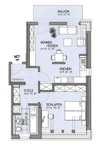 Ab 1.12.! Zentrumsnahe 2-Raumwhg. mit Balkon und Abstellraum! - Grundriss (11620)