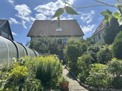 Vielseitig nutzbares EFH mit Einliegerwohnung, großer Garten, überdachter Pool, Doppelcarport - Rückansicht (12513)