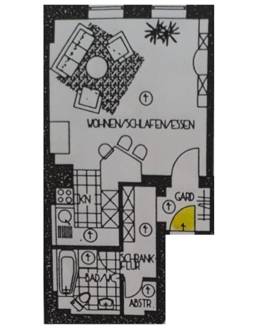 Vermietet ab 01.05.26! Großzügige 1-Raumwohnung mit Einbauküche in Zwickau! Denkmalschutz! - Grundriss (3187)