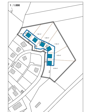 Baufeld mit B.-Plan für EFH/DHH, Parzellengröße und Preis VHB, ohne Bauträgerbindung - Lageplan Baufeld und Parzellen (4636)