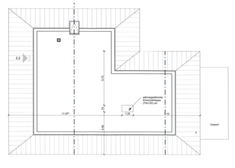 Exklusives EFH im Bungalowstil, mit Pool, Wärmepumpen, Doppelgarage, Carport + stilvollem Grundstück - Grundriss DG (13155)