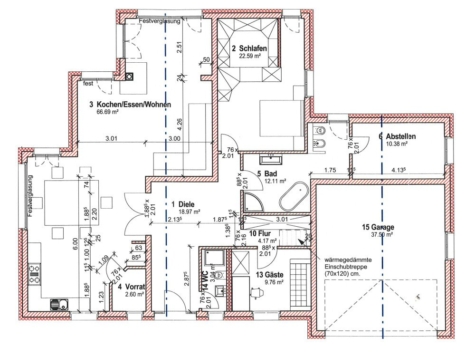 Exklusives EFH im Bungalowstil, mit Pool, Wärmepumpen, Doppelgarage, Carport + stilvollem Grundstück - Grundriss EG (13154)