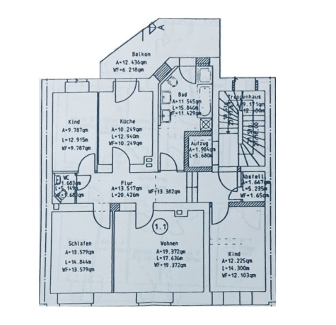 Vermietete 4-Raum-Wohnung mit Balkon, Tageslichtbad u. Gäste-WC in Plauen! Aufzug; Zentrumsnah! - Grundriss (2778)