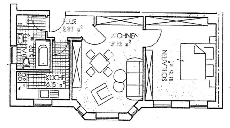 Vermietete 2-Raum-Wohnung mit Einbauküche und Tageslichtbad! - Grundriss (549)