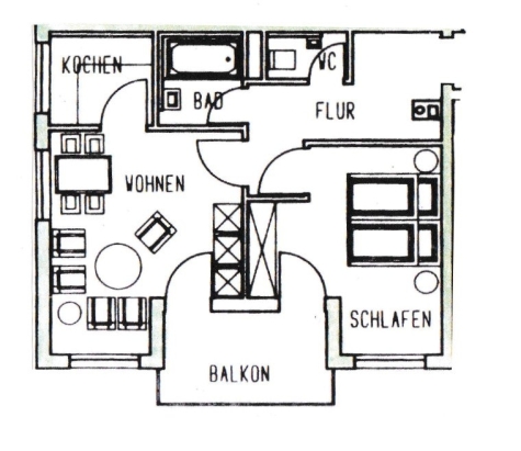 Frisch renoviert! 2-Raumwhg. mit Balkon, TG-Stpl. (duplex, saniert), Neubau 1997! - Grundriss (7242)