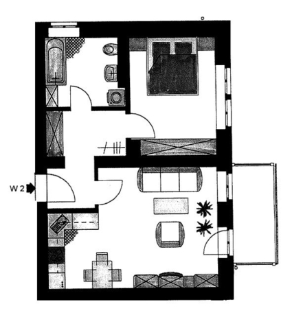 Zentrumsnahe 2-Raumwohnung mit Balkon! Vermietet! - Grundriss (9669)