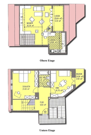 Schöne 3-Raum-Maisonette-WE mit Balkon und Terrasse! - Grundriss (6182)