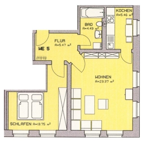 *Vermietete, zentrumsnahe 2-Raumwohnung in Zwickau* - Grundriss (15061)
