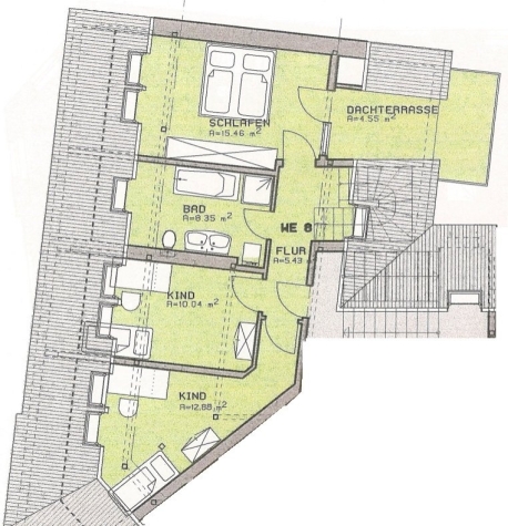 Großzügige 4-Raum-Whg. mit Balkon, Dachterrasse, Whirlpool-Wanne und Tageslichtbad! Vermietet! - Grundriss DG (3446)