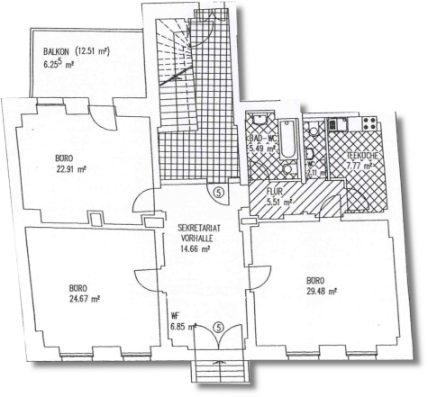 Ab 1.1.27! Zentrumsnahe, moderne Büroräume mit Balkon u. zwei Carport-Stellplätzen! - Grundriss (7486)